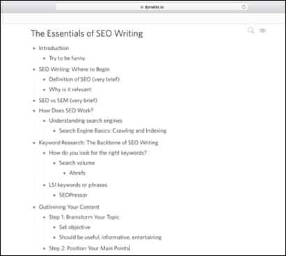 seo writing - keyword outline